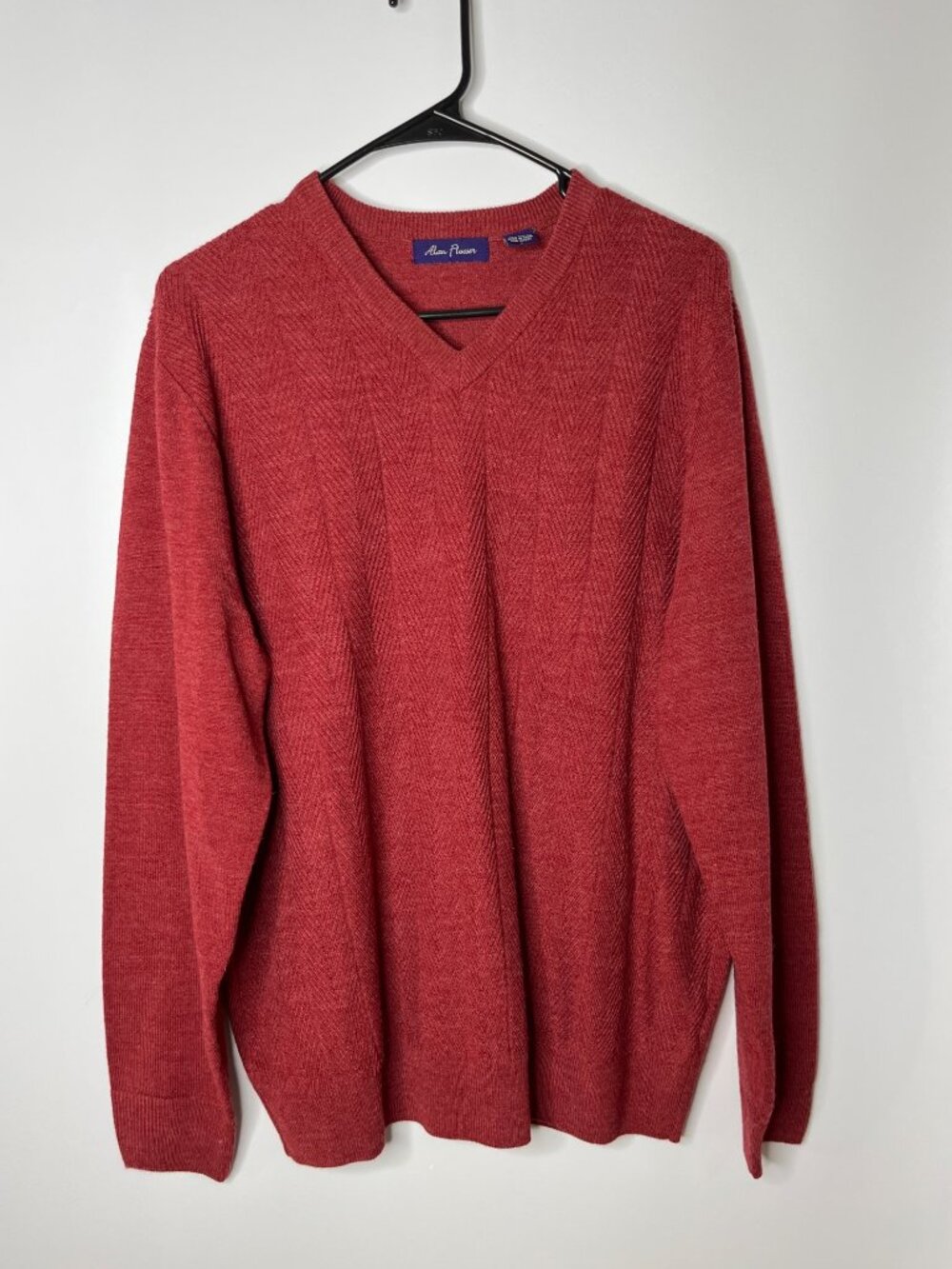 Alan Flusser 100% Acrylic V-Neck Sweater Terracotta Orange Textured Knit Large